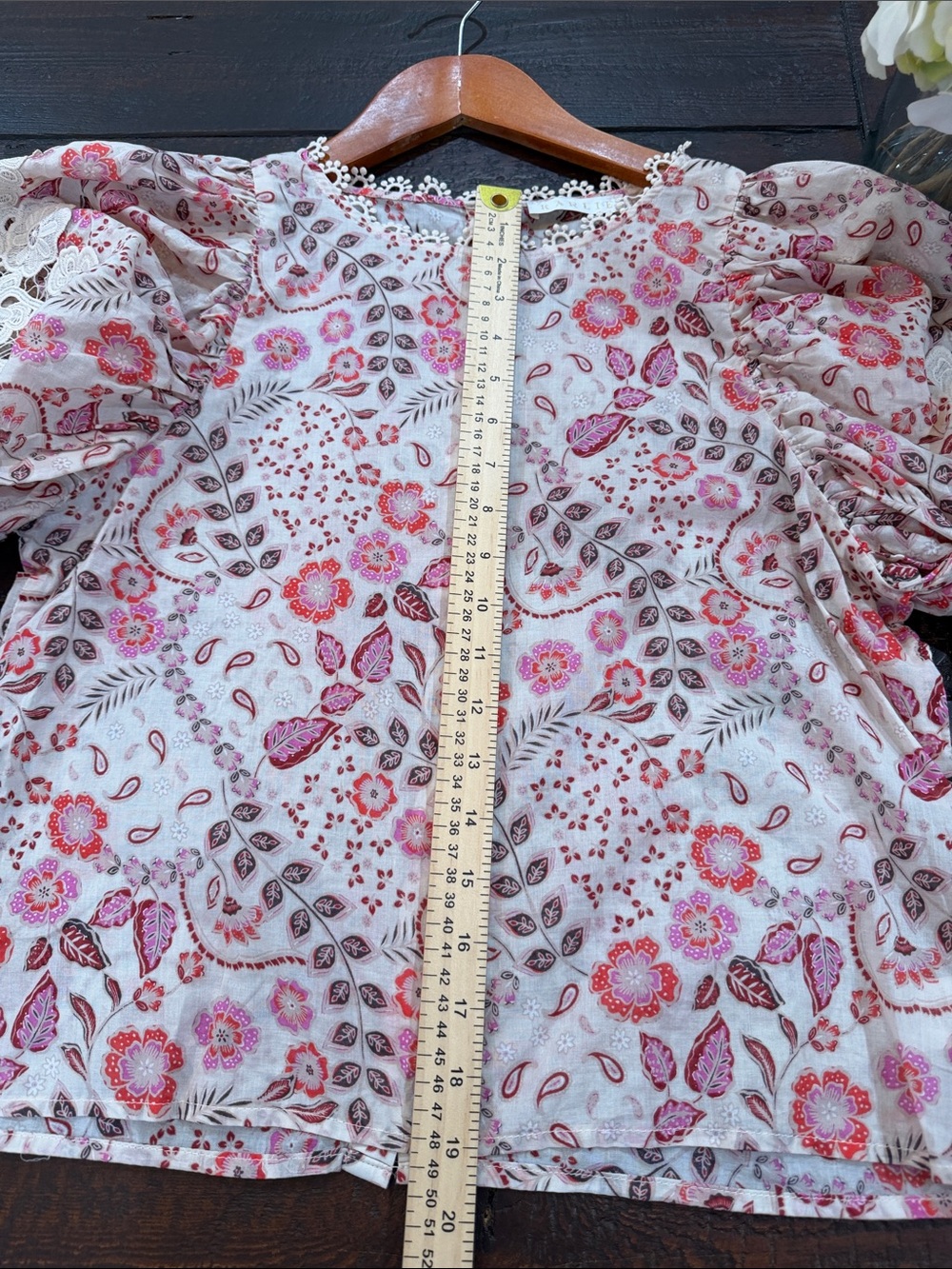 Karlie Boho Floral Paisley Lace Puff Sleeve Blouse M Pink - Picture 14 of 15